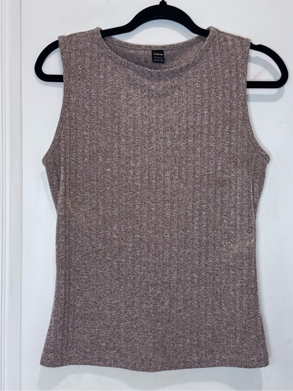 SHEIN Ribbed Knit Sleeveless Tank Top - Mauve Taupe